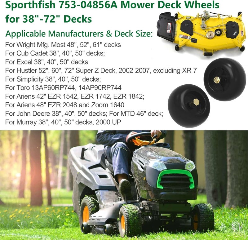 Sporthfish 753-04856A Mower Deck Wheels for Cub Cadet Craftsman Husqvarna Lawn Mower Deck Rollers Gauge Wheel Work with 42" 46" 48" 50" 52" 54" Decks, 4 Pack Lawnmower Tractor Deck Tire - Image 4